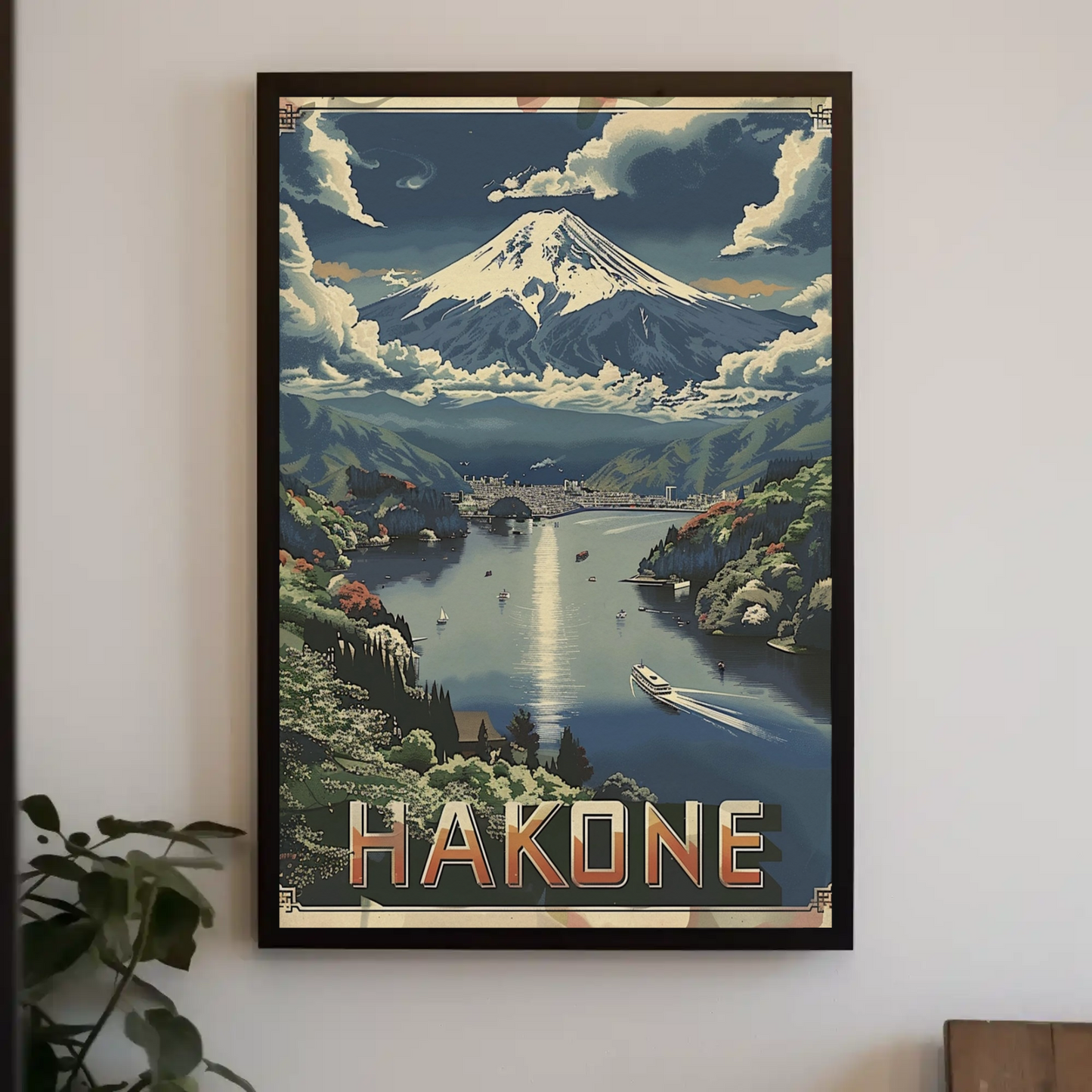Hakone Japan Sailboat Lake Fuji Peaceful Scene Travel Poster
