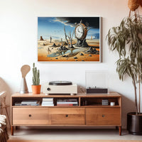 Surreal Landscape Art Poster with Pocket Watch and Nature Fusion