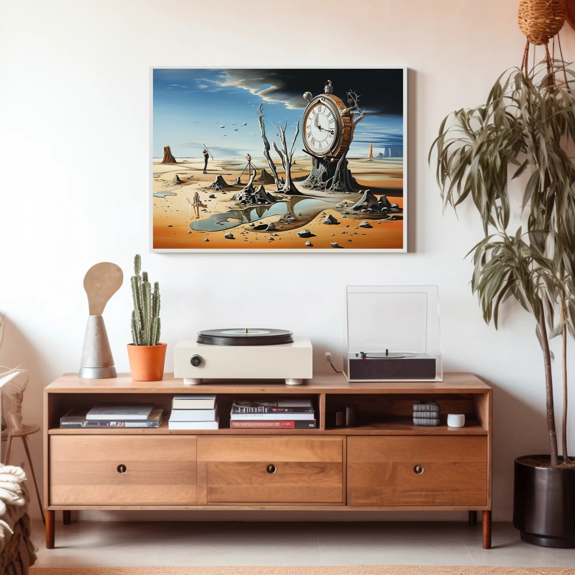 Surreal Landscape Art Poster with Pocket Watch and Nature Fusion