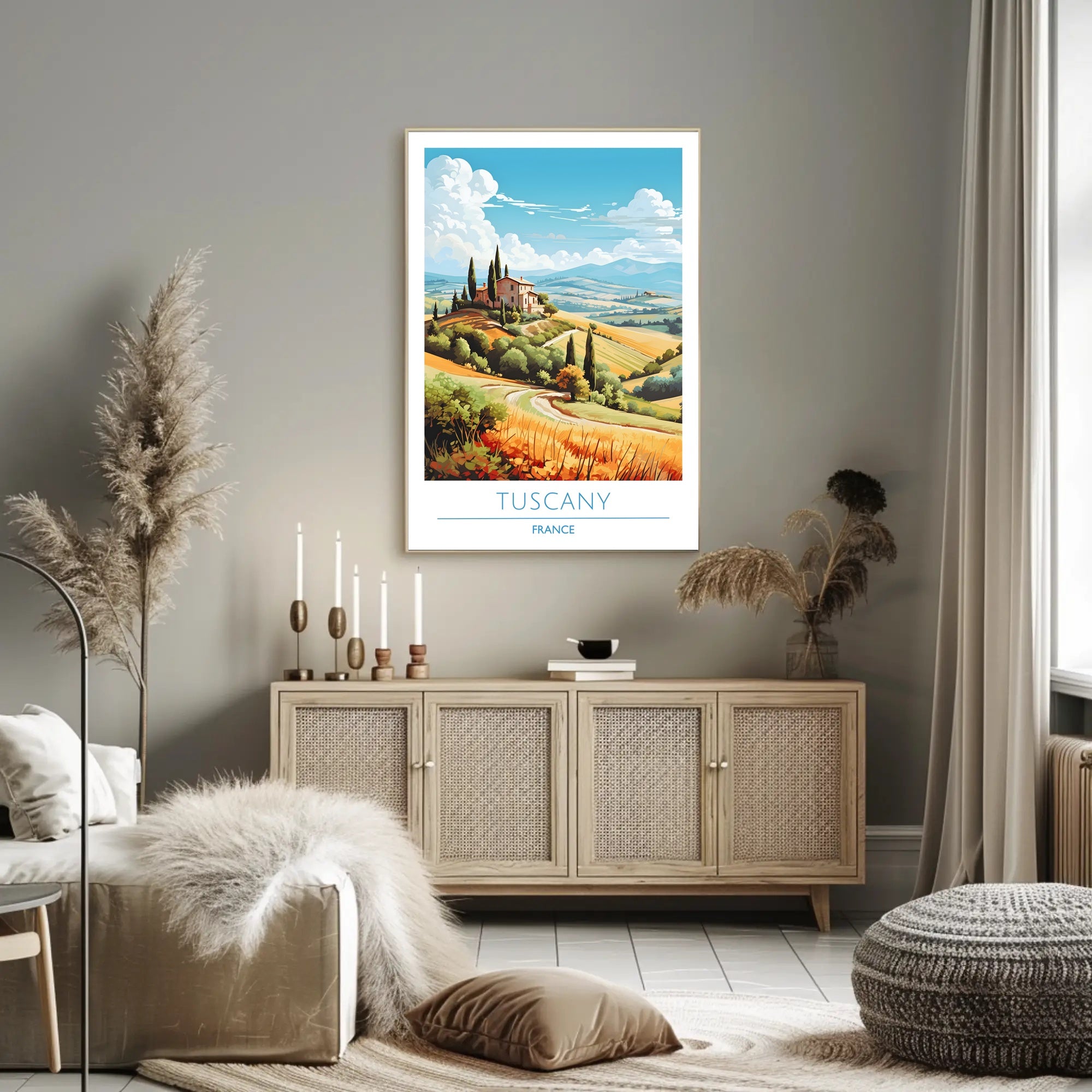 Tuscany Countryside Vintage Travel Poster: Serene Italian Landscape