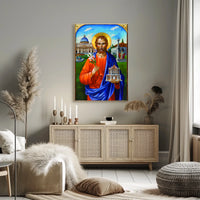 Saint with Lily and Church Iconography Poster