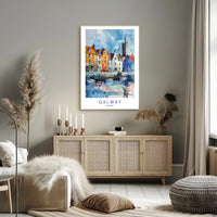 Charming Galway Waterfront Scene in Watercolor Travel Poster PosterGoat