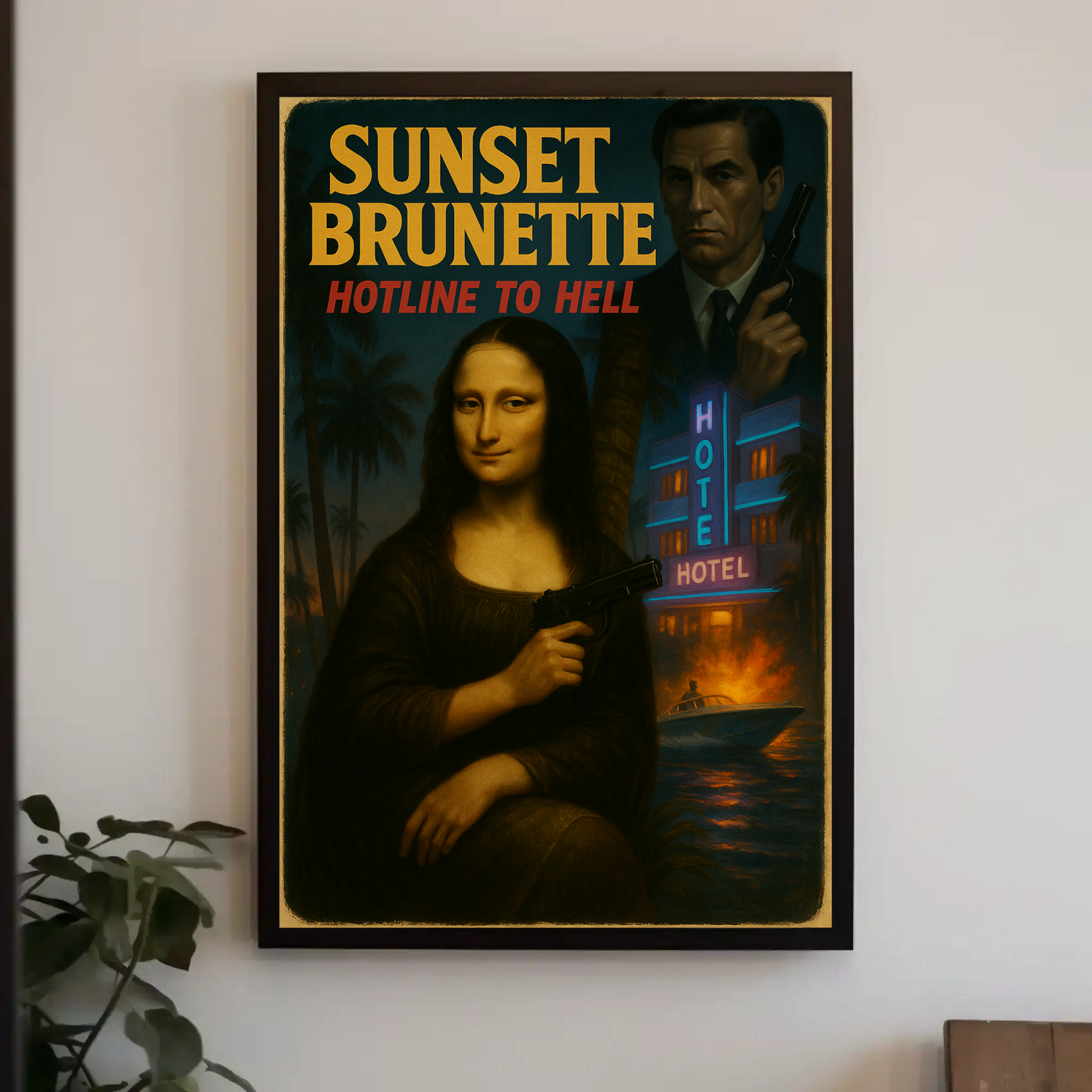 Sunset Brunette Mona Lisa Parody Noir Action Art Movie Poster
