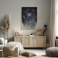 Mystical Abstract Wolf Amidst Wildflowers Artistic Poster PosterGoat