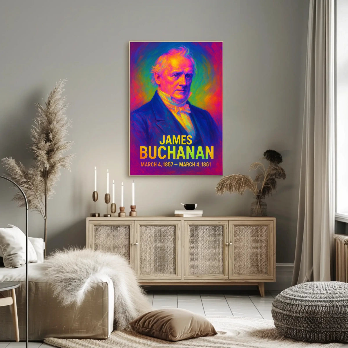 James Buchanan 15th President of the United States Neon Gradient Overlay Poster