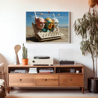 Futuristic Masks in Surreal Desert Sci-Fi Poster