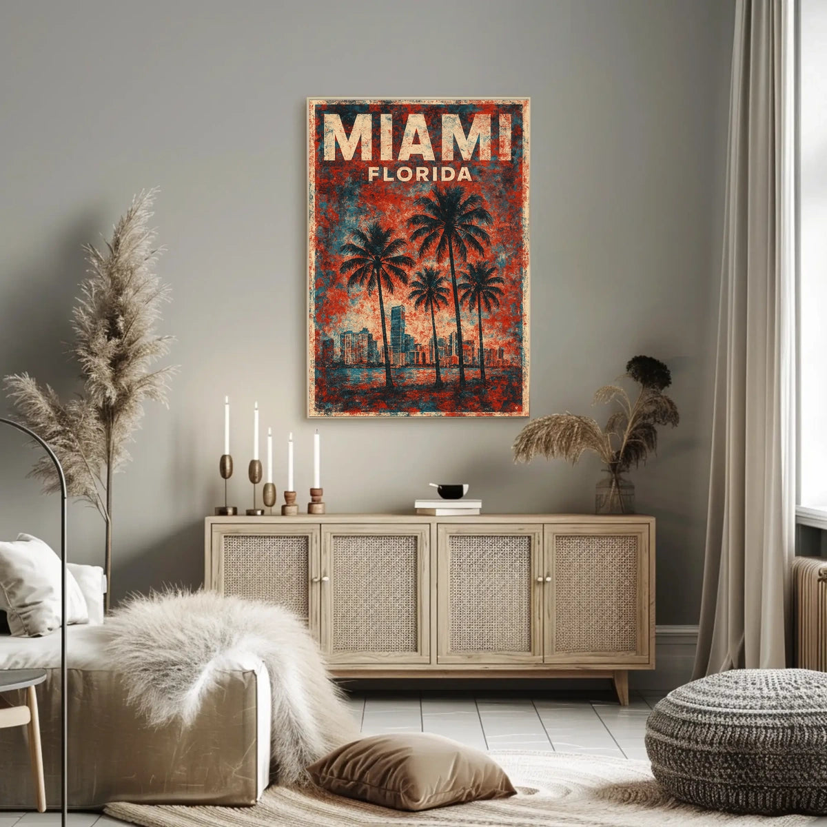 Miami Retro Vibes Vintage Cityscape Travel Art Deco Coastal Nostalgic Urban Sunset Poster