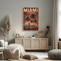 Miami Retro Vibes Vintage Cityscape Travel Art Deco Coastal Nostalgic Urban Sunset Poster