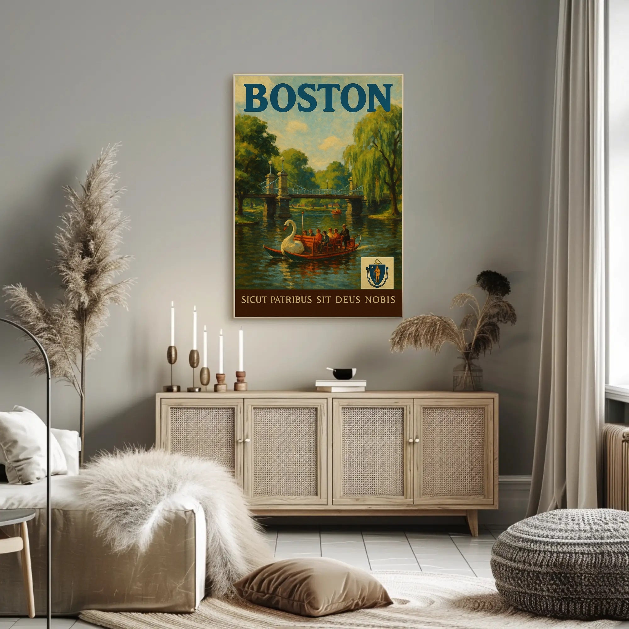 Charming Boston Public Garden Vintage Travel Poster