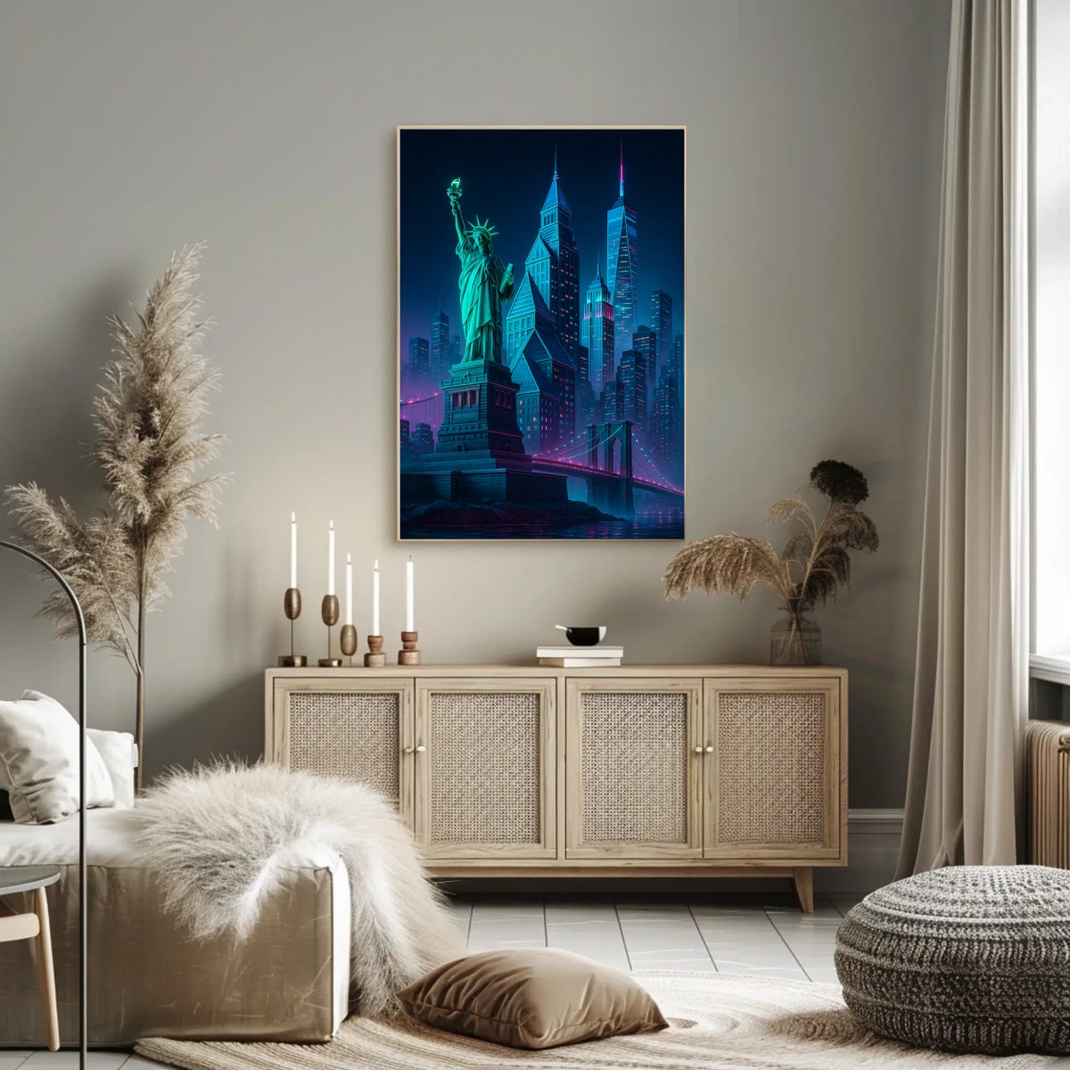 New York City Poster Modern Neon Urban Skyline Wall Art
