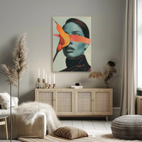 Surreal Blue Portrait with Orange Calla Lily Art Poster PosterGoat