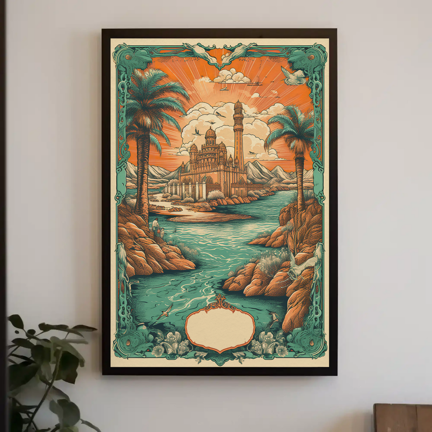 Middle Eastern River Palace Fantasy Landscape Travel Poster