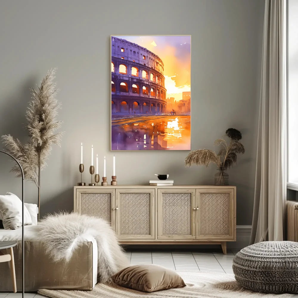 Colosseum Watercolor Sunset Rome Art Poster