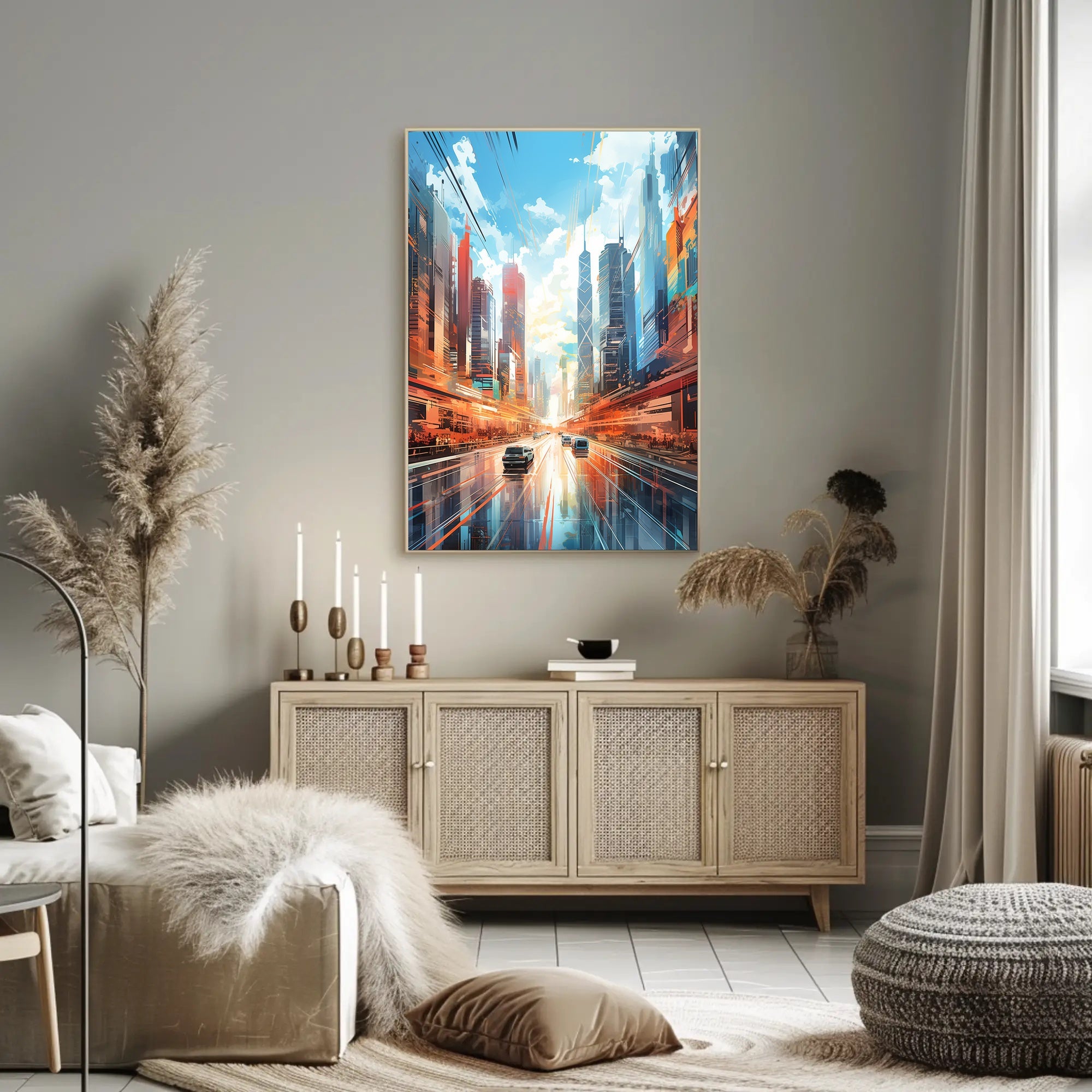 Futuristic Cityscape with Dynamic Lines Sci-Fi Poster