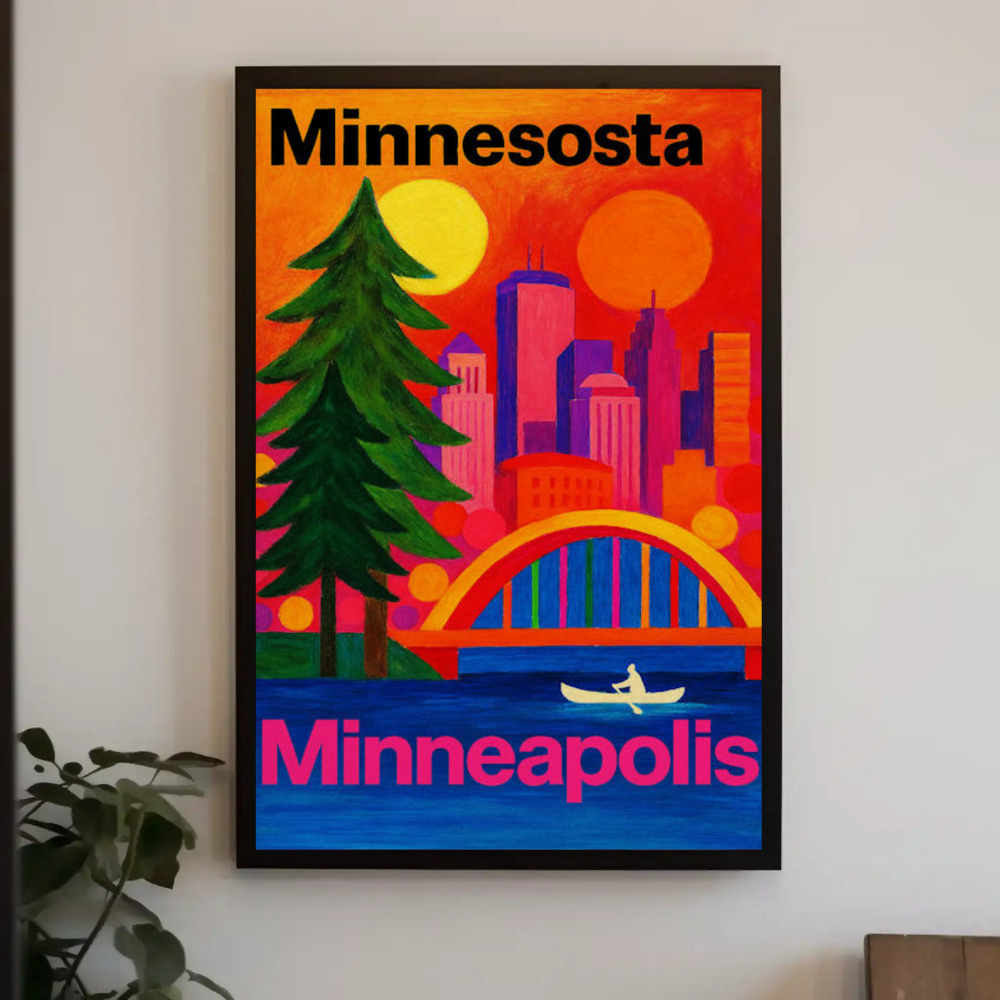 Minnesota North Woods Sunset Lake Canoe Travel Poster