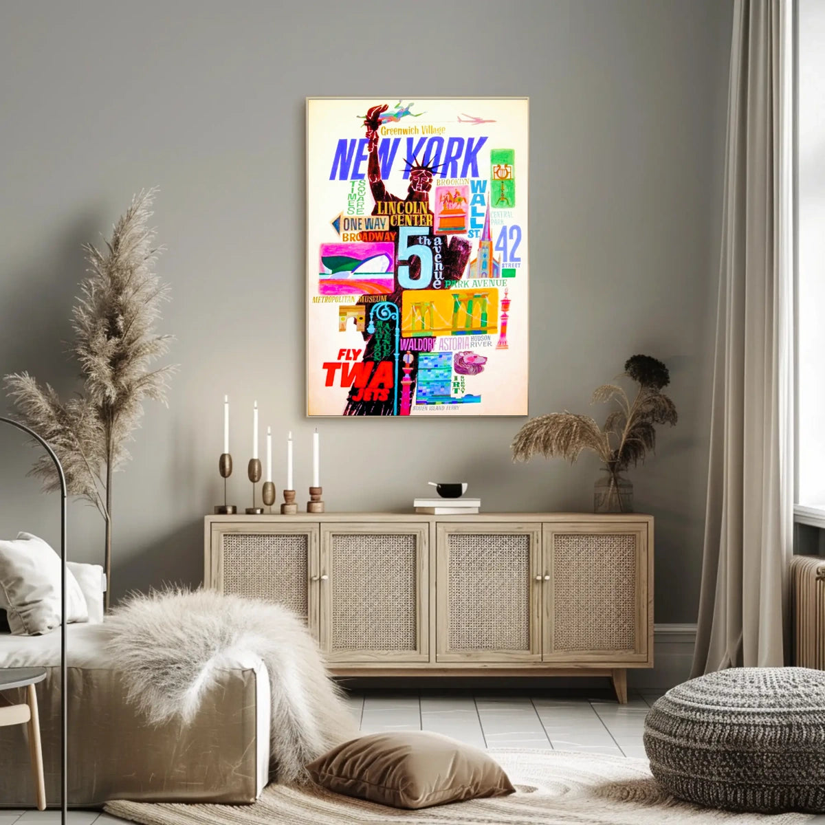 New York City Iconic Landmarks Poster Vintage Wall Art