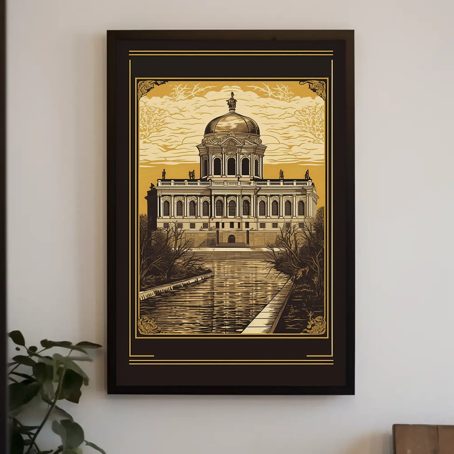 Baroque Palace Reflection Canal Scene Travel Poster
