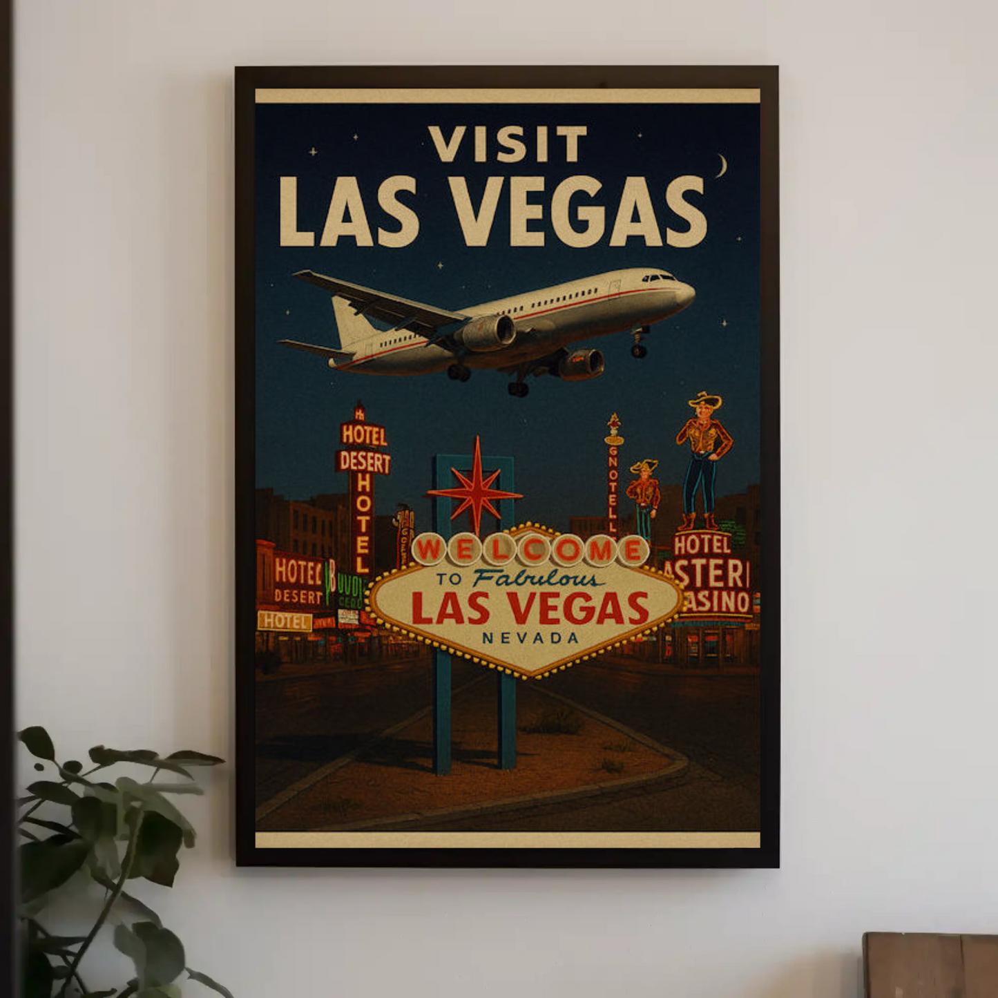 Visit Las Vegas Plane Neon Signs Nightlife Poster