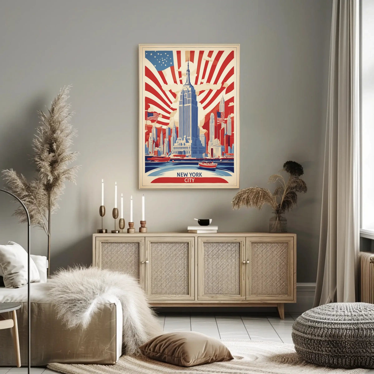 New York City Patriotic Skyline Poster Vintage Wall Art