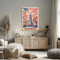 New York City Patriotic Skyline Poster Vintage Wall Art
