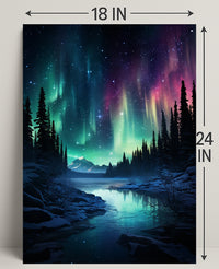 Aurora Borealis Over A Winter Landscape Poster
