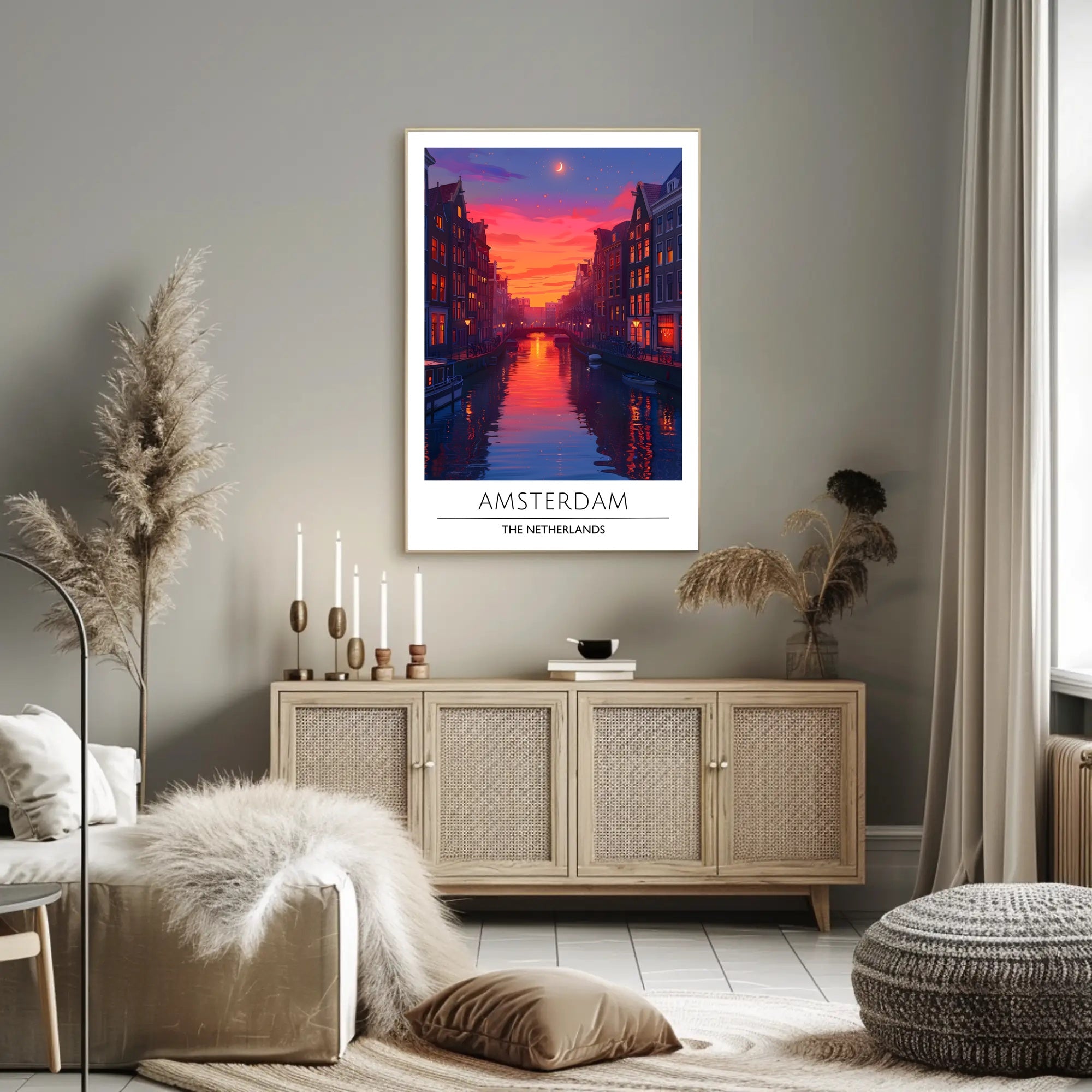 Amsterdam Canal at Sunset Vibrant Travel Poster