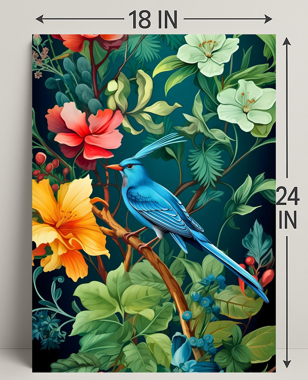 Tropical Bird and Flowers Vibrant Art Animal Poster