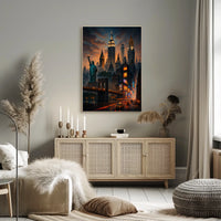 New York City Sunset Cityscape Poster Modern Wall Art