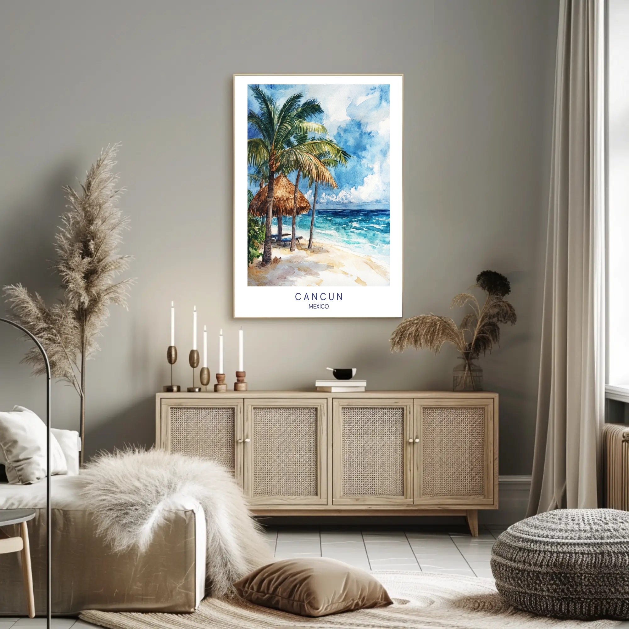 Serene Cancun Beach Watercolor Scene Travel Poster PosterGoat