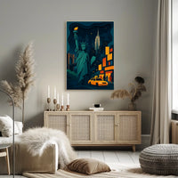 New York City Nightlife Skyline Poster Modern Wall Art