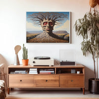 Surreal Tree Face in a Mystical Desert: Artistic Poster