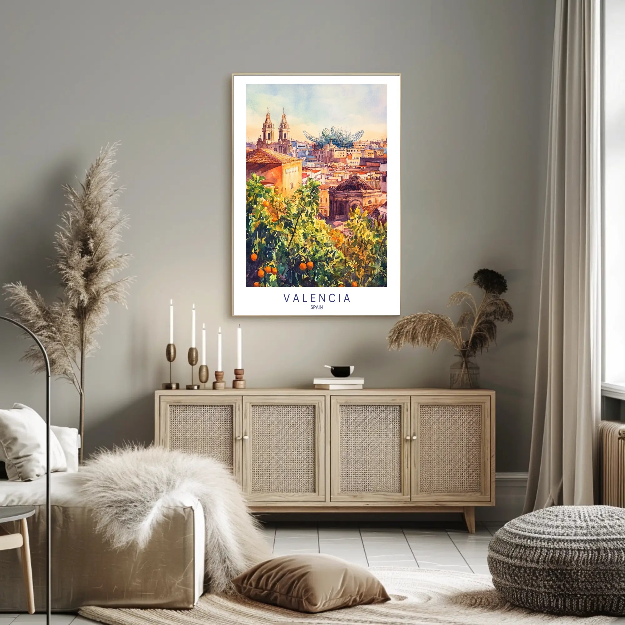 Valencia Skyline Poster PosterGoat