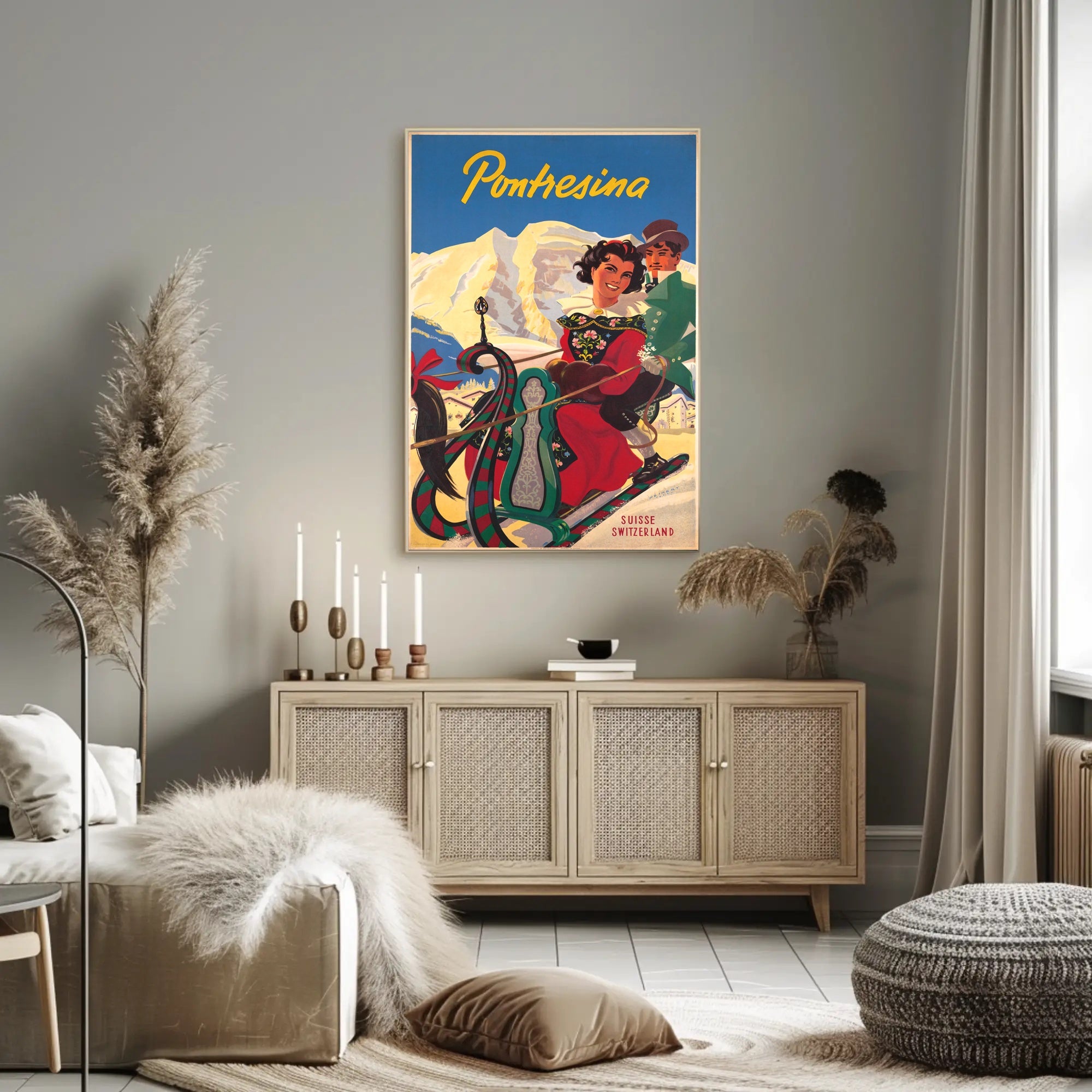 Vibrant Pontresina Winter Travel Scene Poster PosterGoat