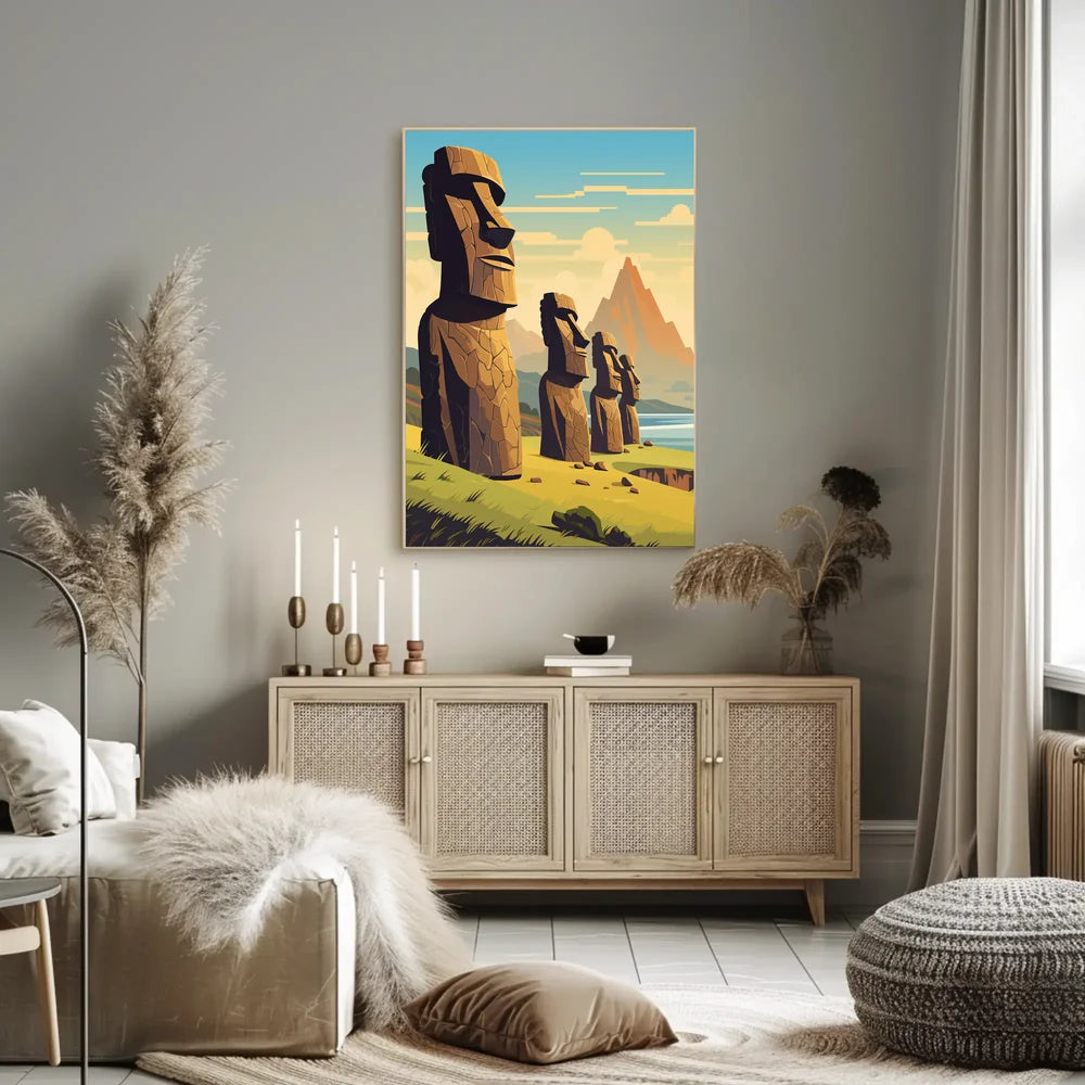 Easter Island Moai Statues Modern Art Poster