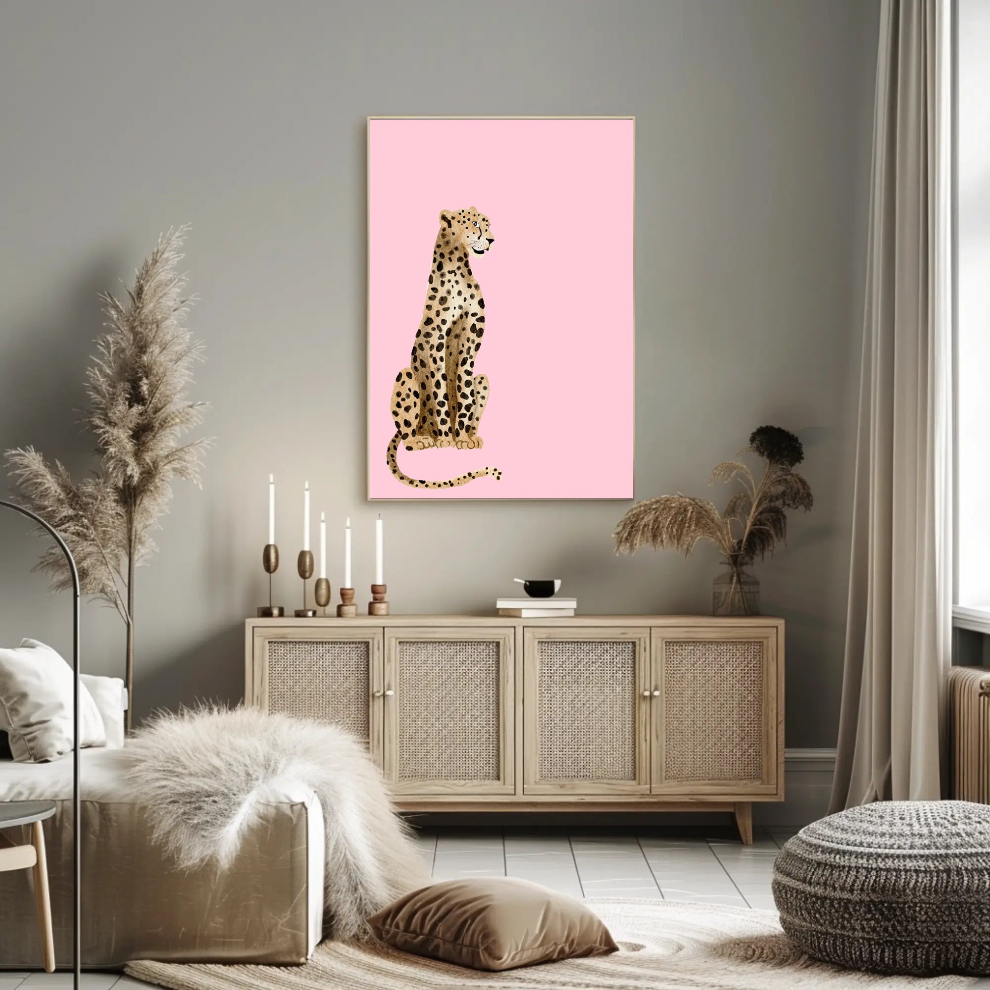 Leopard Against Pink Background Animal Poster PosterGoat