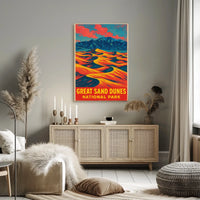 Great Sand Dunes National Park Vintage Travel Art Deco Nostalgic Adventure Colorful Dunes Scene Poster