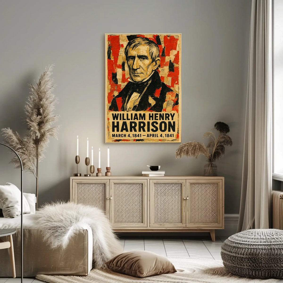 William Henry Harrison 9th President of the United States Layered paper Collage Poster