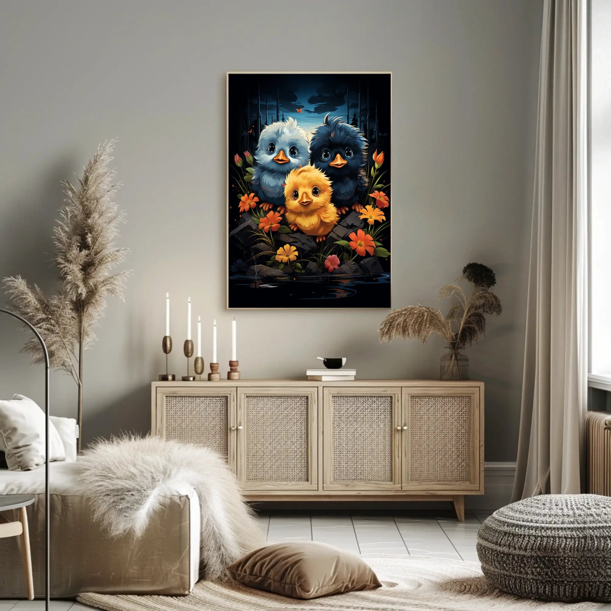 Enchanting Chicks in Mystical Forest Art Poster