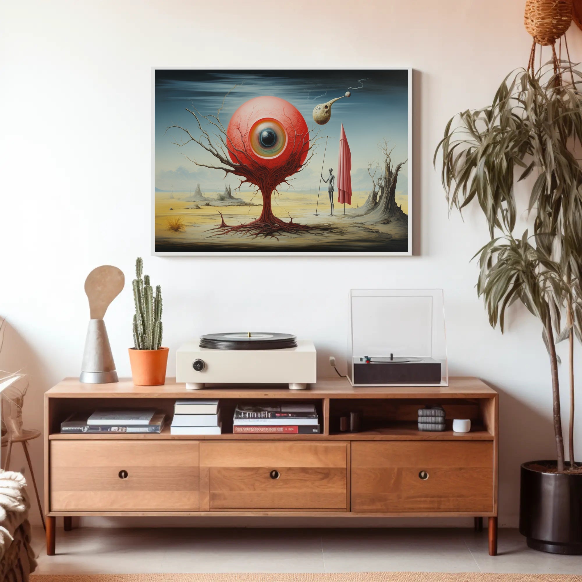 Red Sphere Desert Imagination: Futuristic Sci-Fi Poster