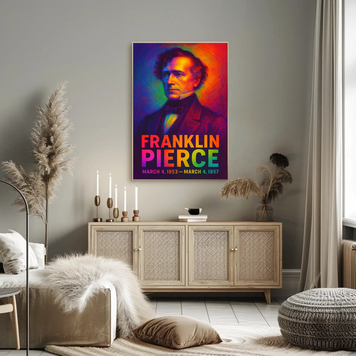 Franklin Pierce 14th President of the United States Neon Gradient Overlay Poster