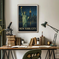 Statue Of Liberty Poster Modern Nighttime Skyline Wall Art