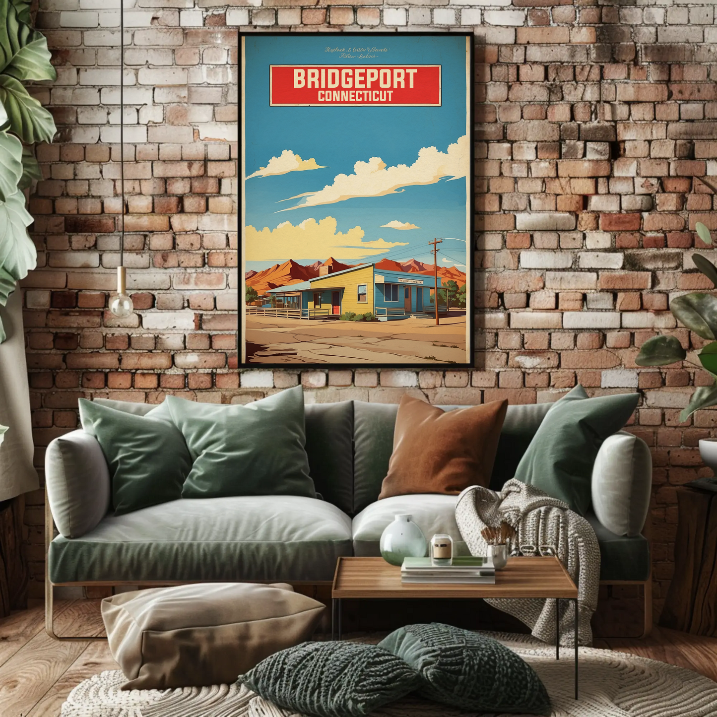 Bridgeport Connecticut Cityscape Art Print Vintage Travel Poster