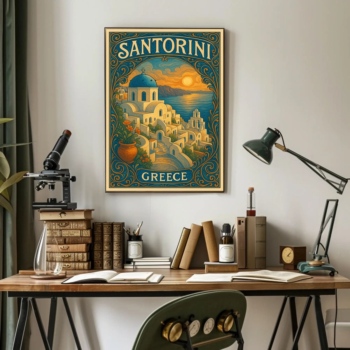Santorini Sunset Vintage Travel Dreamer Poster