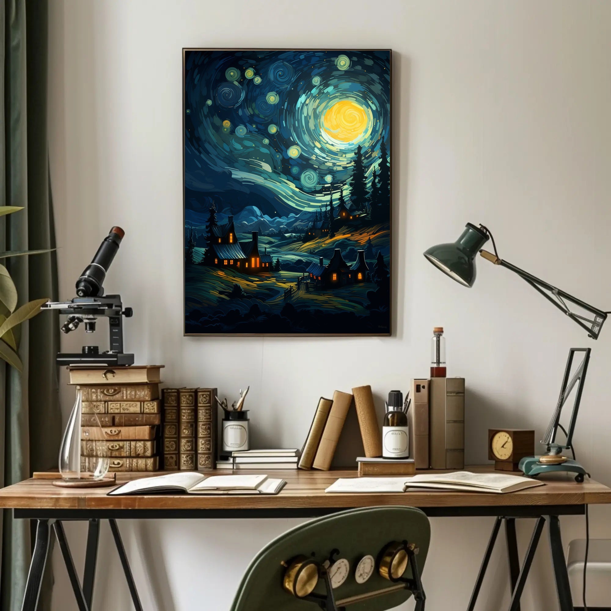 Starry Night Village Poster