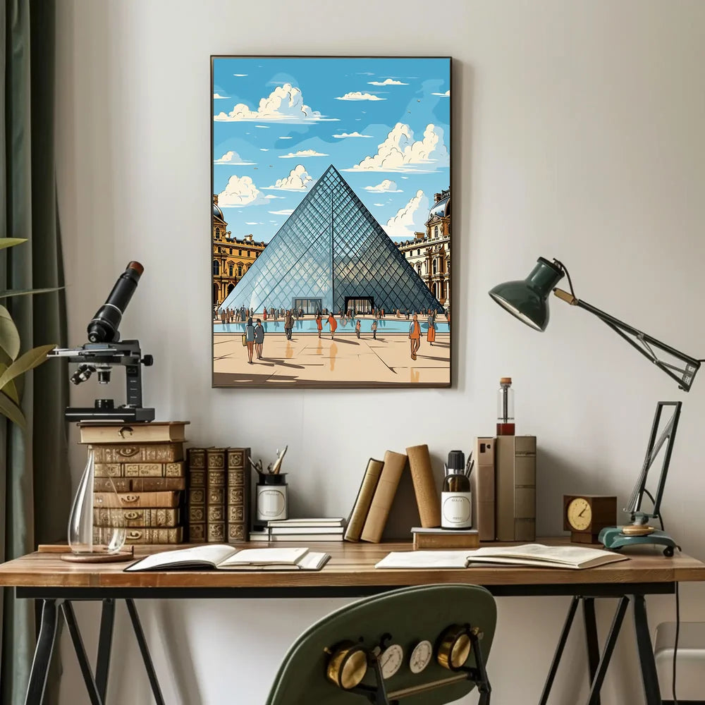 Louvre Pyramid Paris Art Poster: Modern & Vibrant