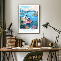 Sydney Opera House and Harbour Bridge Vintage Travel Poster