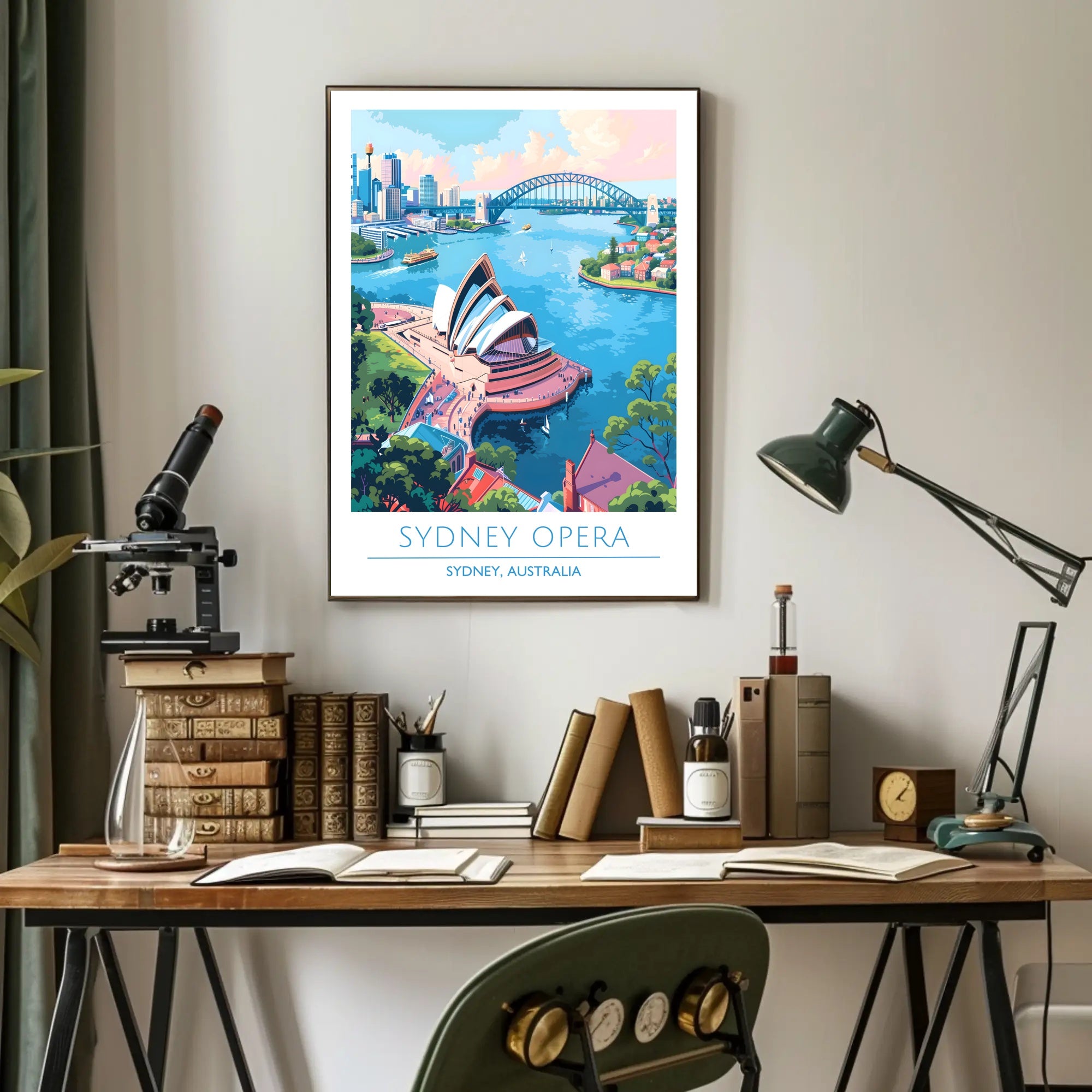 Sydney Opera House and Harbour Bridge Vintage Travel Poster