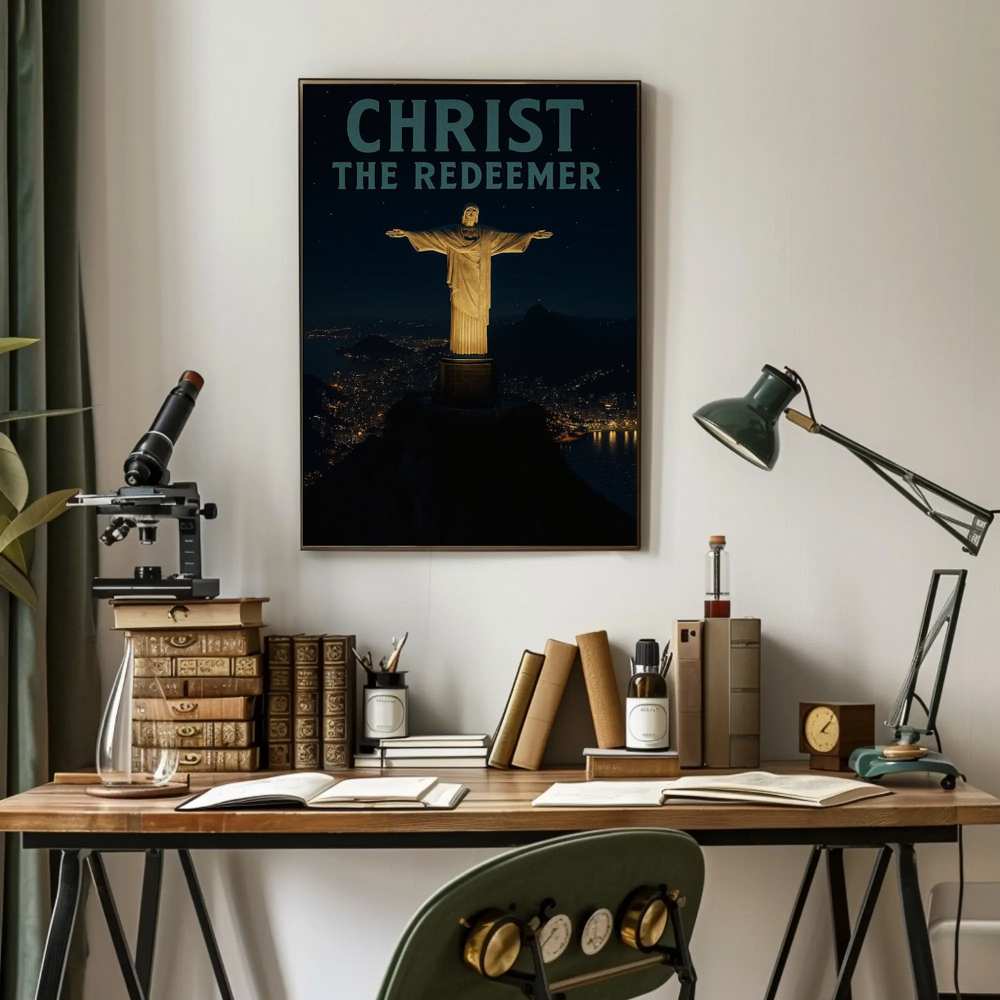 Christ The Redeemer Rio Night Skyline Travel Poster