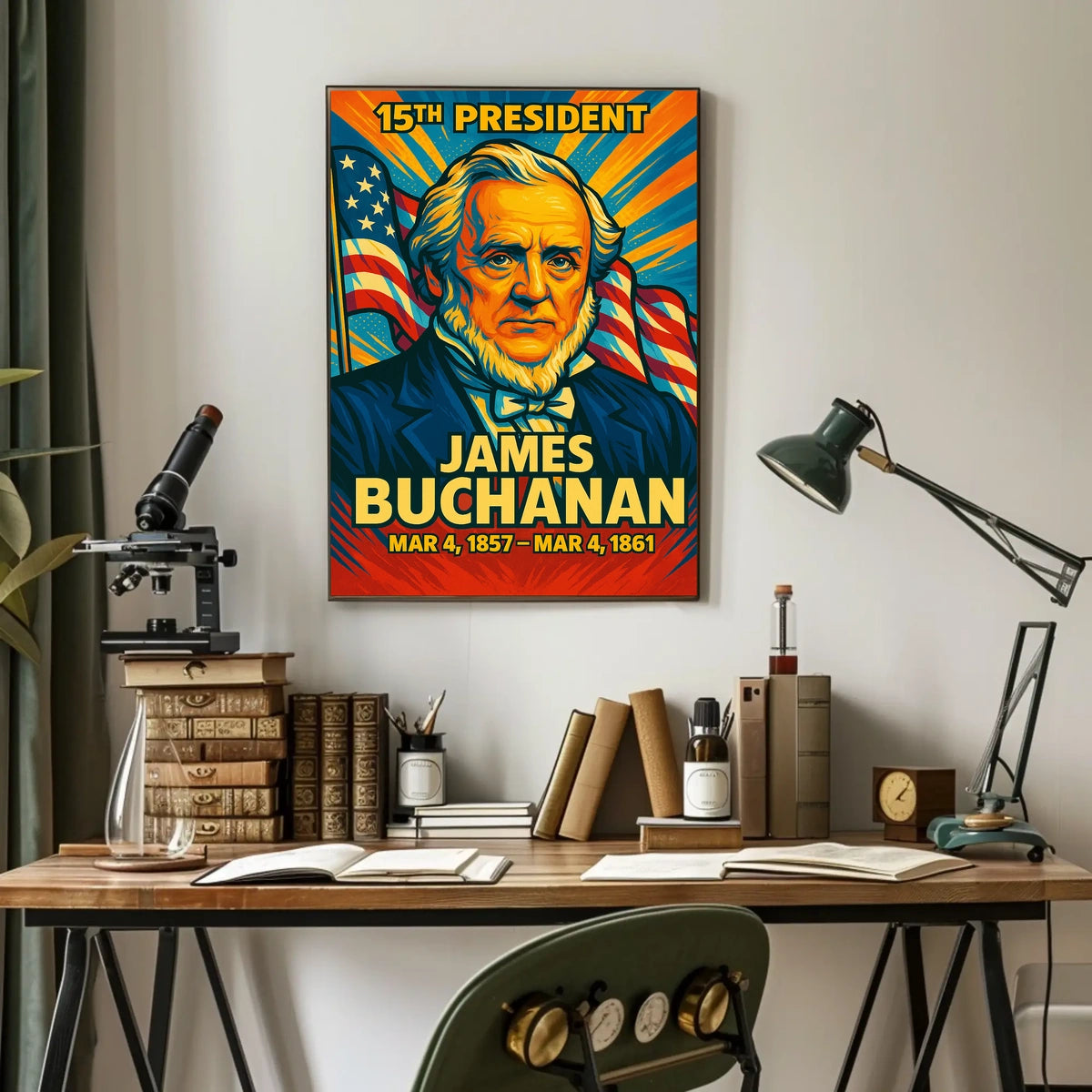 James Buchanan 15th President of the United States Colorful Comic Book Style Poster