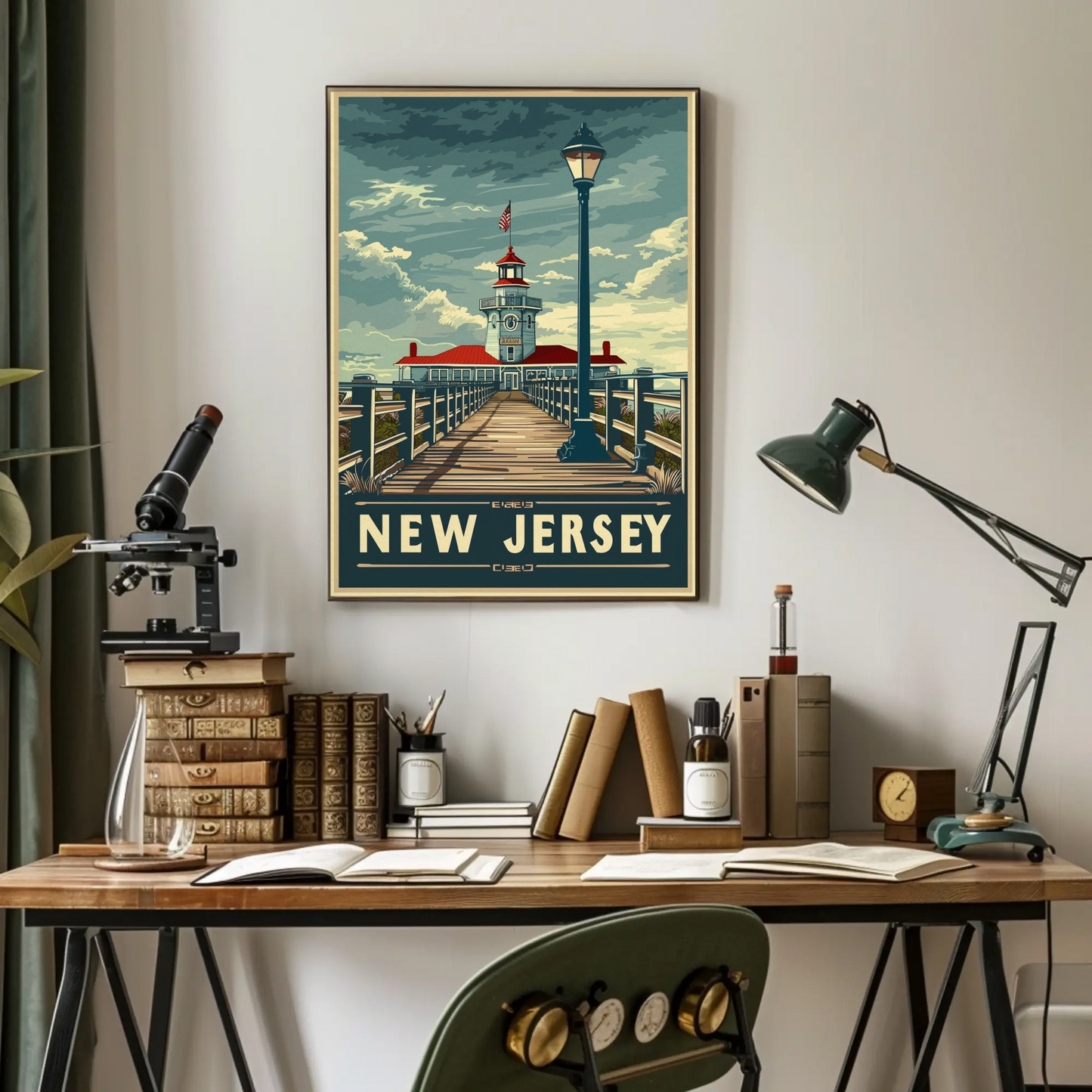 New Jersey Boardwalk Lighthouse Travel Poster
